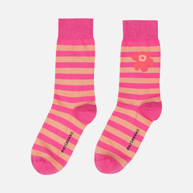 Kasvaa Tasaraita Unikko Socken Pink/Beige
