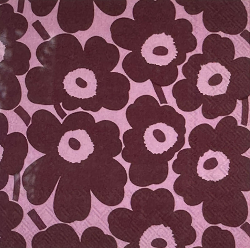 Mini Unikko Papierservietten 33x33cm Weinrot/Pink