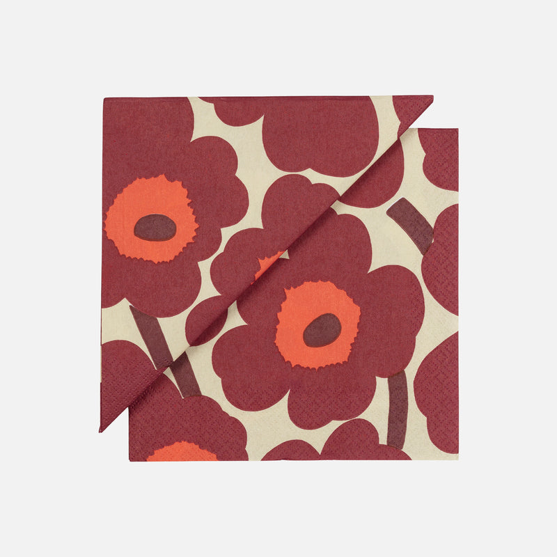 Unikko Papierservietten 33x33cm Weinrot/Beige