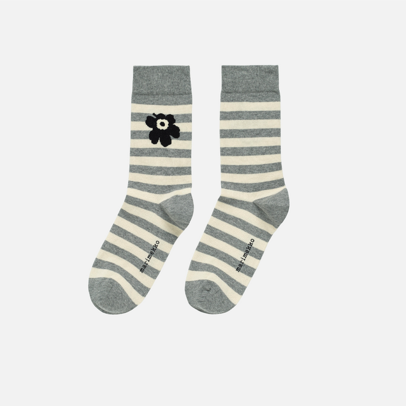 Kasvaa Tasaraita Unikko Socken Grau/ Ecru