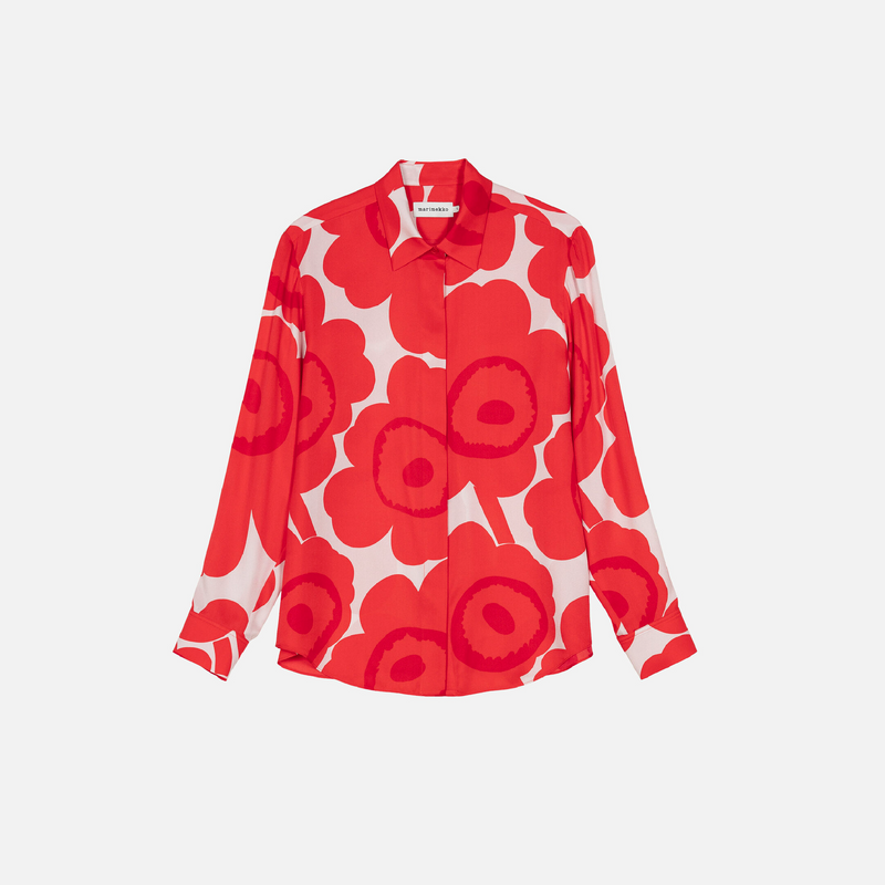 Maija Unikko Seidenbluse Weiss/Rot