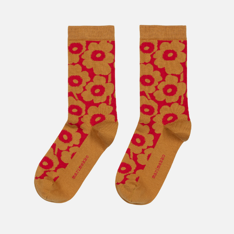 Linjaus Unikko Socken Rot/ Goldbraun