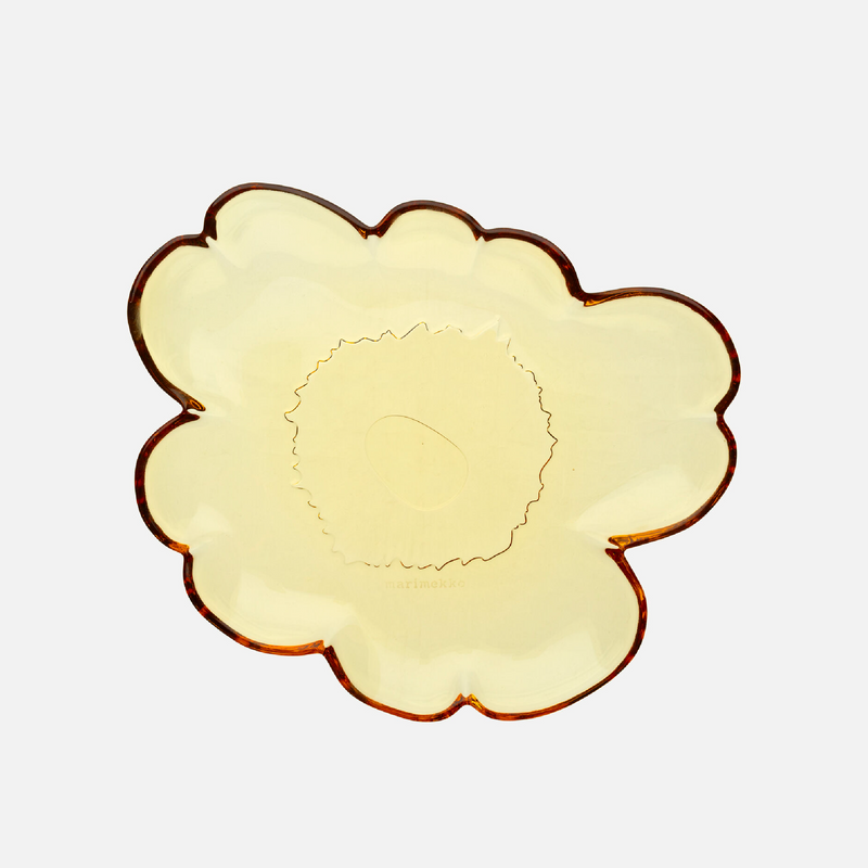 Unikko Shape Glasteller 20cm Hellgelb/ Weinrot