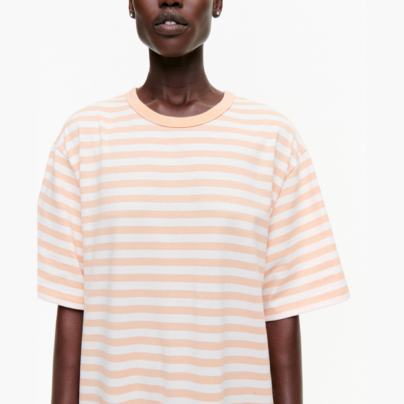 Aikamieli Tasaraita Kleid Weiß/Aprikose